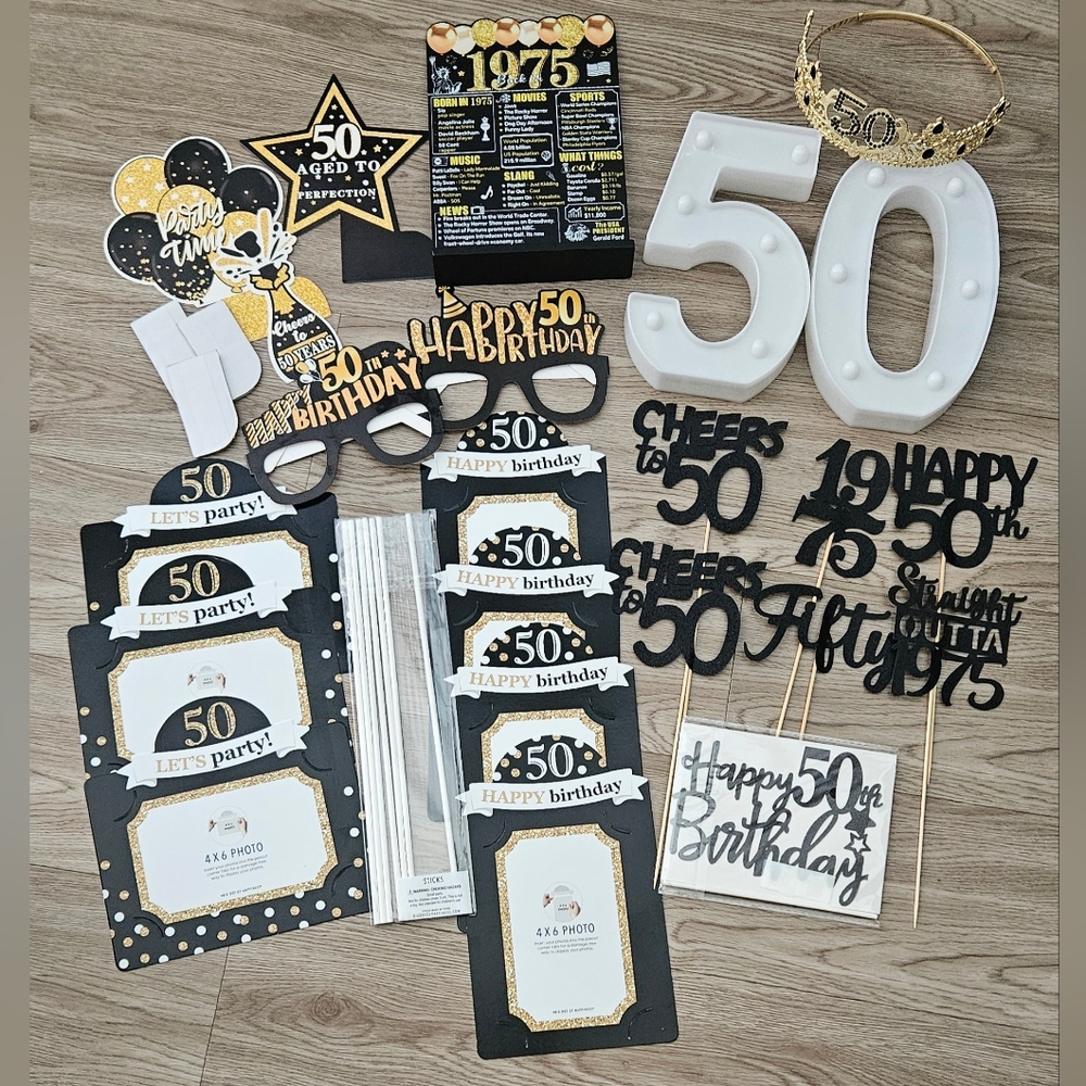 50th Birthday Party Decoration Set - Black and Gold